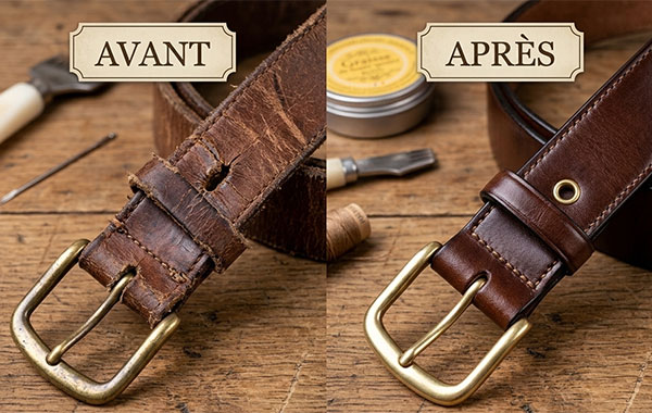 Ceinture cuir restaurée Lille Tourcoing